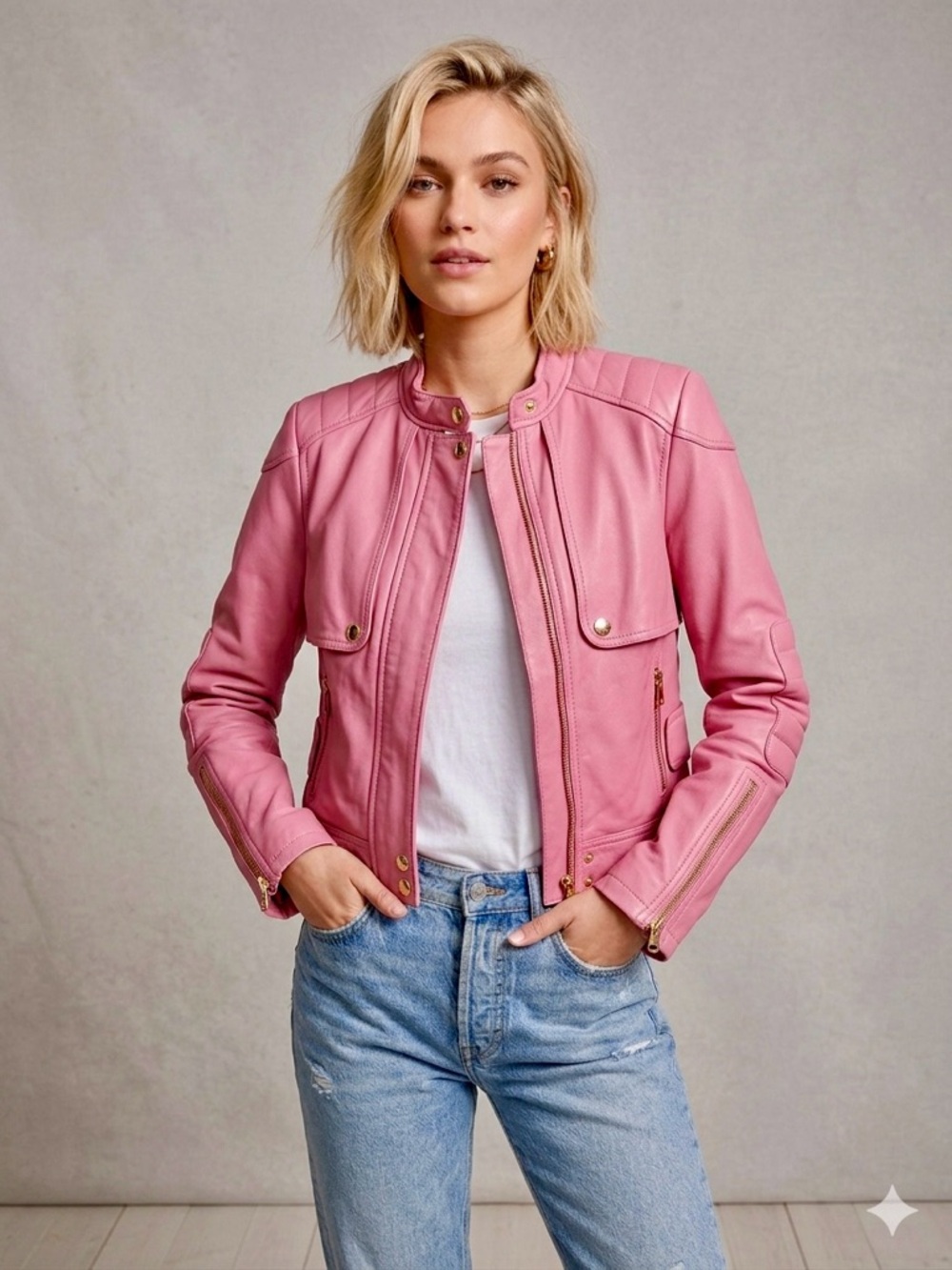 Genuine lamb Leather Moto Jacket  in size medium